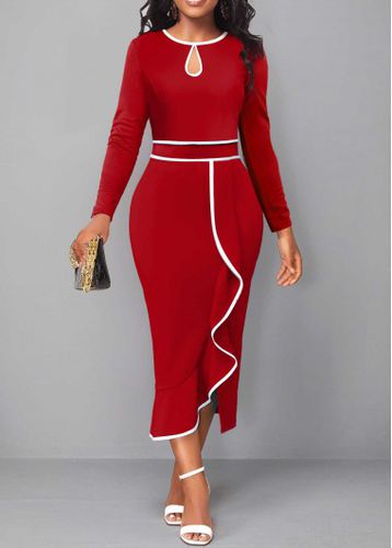 Red Contrast Binding Long Sleeve Bodycon Dress - unsigned - Modalova
