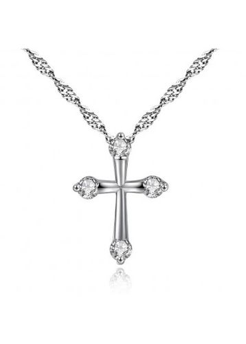 Cross Detail Rhinestone Design Sliver Necklace - unsigned - Modalova