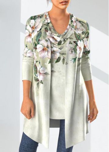 Sage Green Floral Print Long Sleeve Cardigan and Tank Top - unsigned - Modalova
