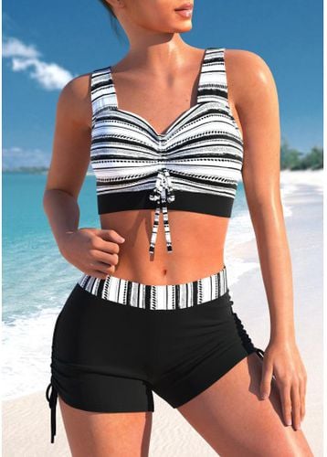 Double Straps Drawstring Striped Black Bikini Top - unsigned - Modalova