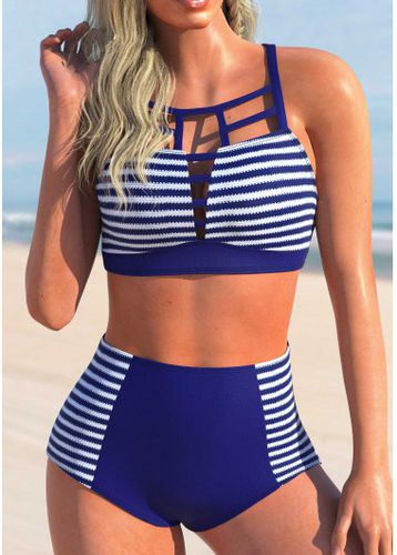 Stripe Print Navy Blue Cross Strap Bikini Set - unsigned - Modalova