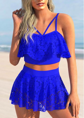 High Waisted Royal Blue Lace Swim Skirt - unsigned - Modalova