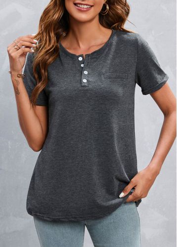 Dark Grey Marl Button Short Sleeve T Shirt - unsigned - Modalova