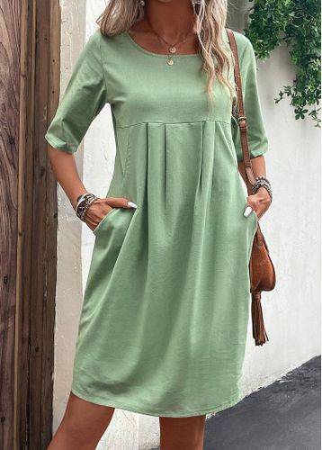 Green Pocket Half Sleeve Shift Dress - unsigned - Modalova