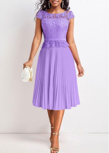 Light Purple Lace Short Sleeve Round Neck Dress - unsigned - Modalova