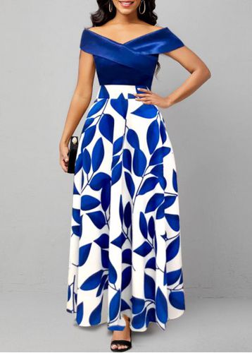Dark Blue Surplice Leaf Print Maxi Dress - unsigned - Modalova