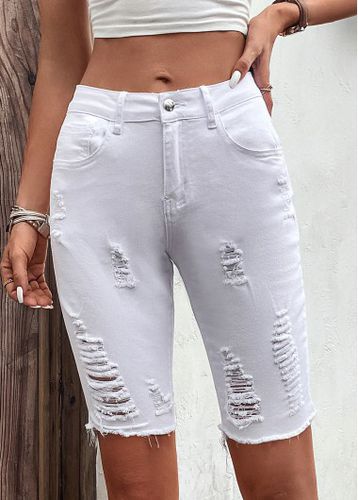 White Pocket Skinny Button Fly Mid Waisted Denim Shorts - unsigned - Modalova