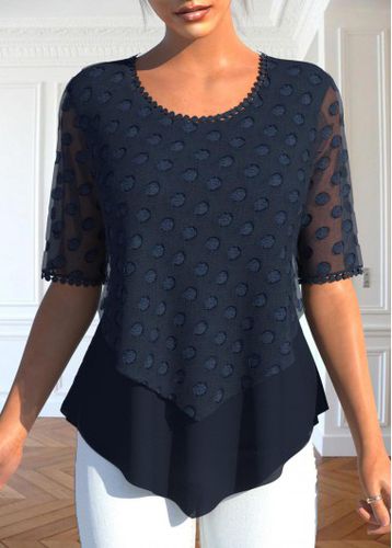 Navy Layered Short Sleeve V Neck Blouse - unsigned - Modalova