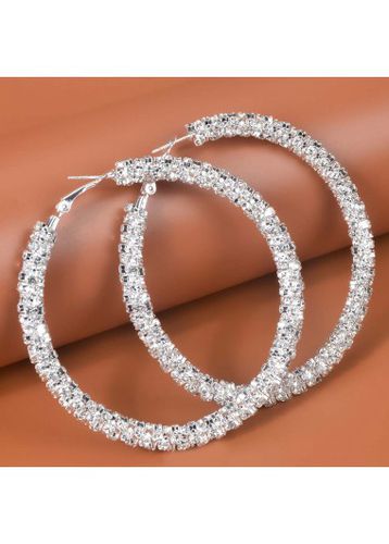 Silvery White Rhinestone Detail Round Earrings - unsigned - Modalova