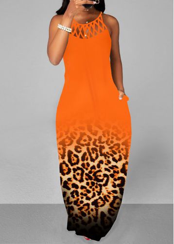 Orange Cage Neck Leopard A Line Maxi Dress - unsigned - Modalova