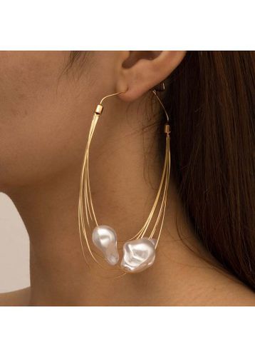Asymmetric Pearl Detail Gold Layered Earrings - unsigned - Modalova