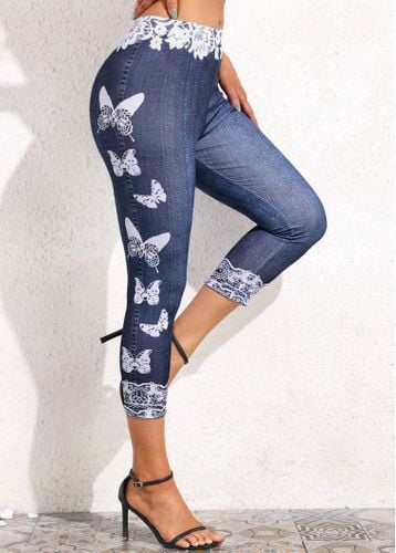 Denim Blue Butterfly Print High Waisted Leggings - unsigned - Modalova