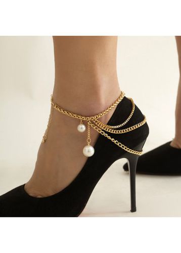 Gold Chain Layered Design Pearl Anklet - unsigned - Modalova