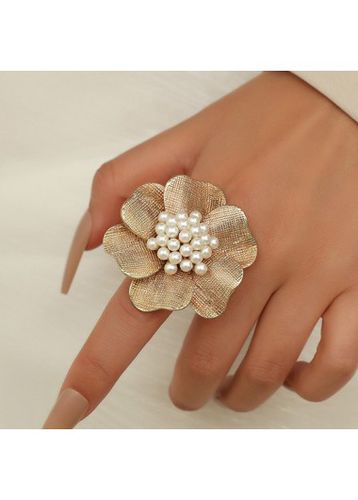 Champagne Floral Detail Pearl Design Ring - unsigned - Modalova