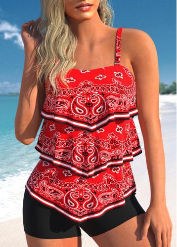 Asymmetry Paisley Print Red Tankini Top - unsigned - Modalova