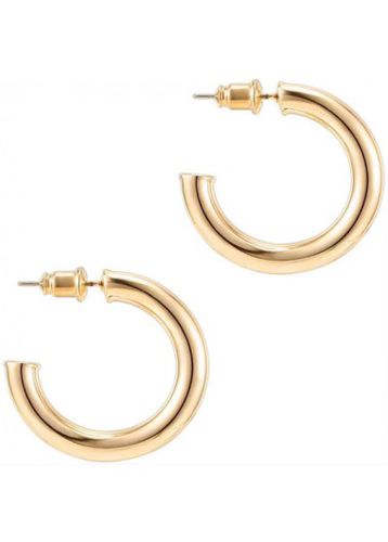 Geometric Pattern Alloy Detail Gold Round Earrings - unsigned - Modalova