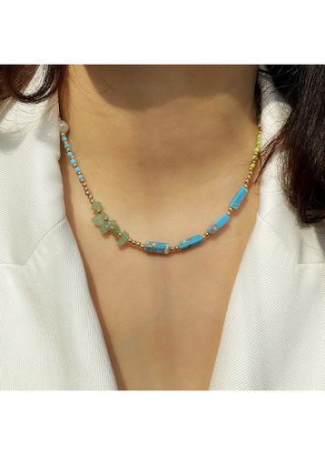Stone Detail Multi Color Round Necklace - unsigned - Modalova