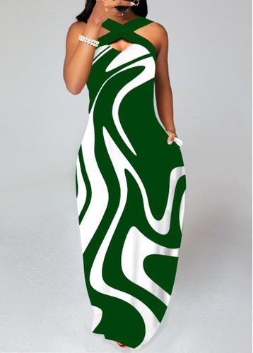 Green Criss Cross Geometric Print Maxi Dress - unsigned - Modalova
