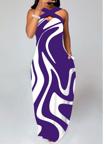 Purple Criss Cross Geometric Print Maxi Dress - unsigned - Modalova