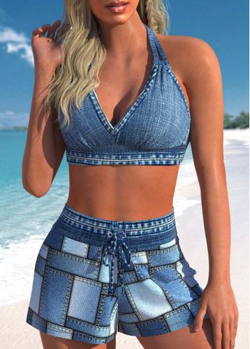 Tie High Waisted Denim Blue Bikini Set - unsigned - Modalova