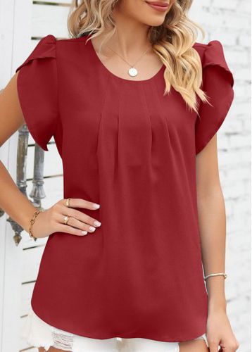 Wine Red Ruched Short Sleeve T Shirt - unsigned - Modalova