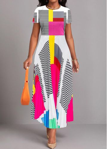 Multi Color Pleated Geometric Print Maxi Dress - unsigned - Modalova