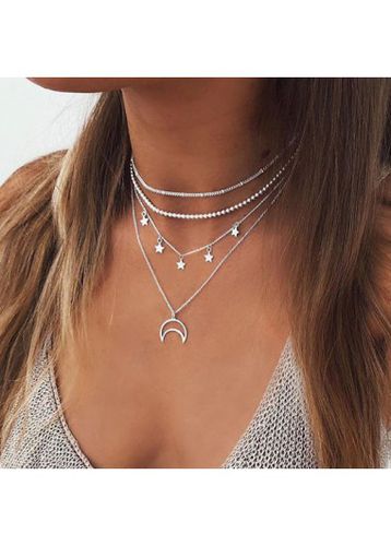 Silvery White Moon Layered Design Necklace - unsigned - Modalova