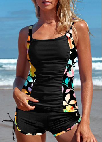 Patchwork Mid Waisted Floral Print Black Tankini Set - unsigned - Modalova