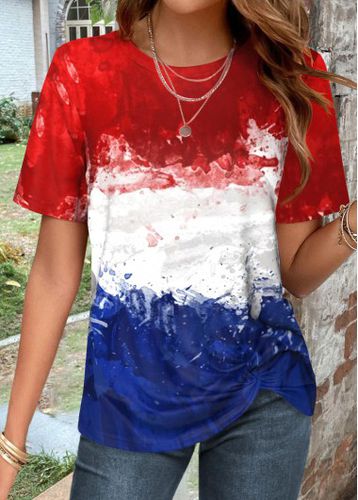 Multi Color Twist Flag Print T Shirt - unsigned - Modalova