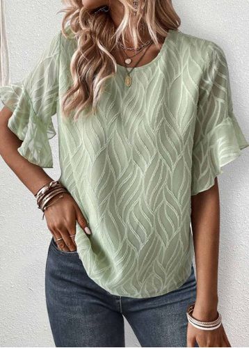 Sage Green Ruffle Short Sleeve T Shirt - unsigned - Modalova