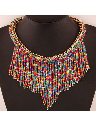 Multi Color Tassel Detail Chain Necklace - unsigned - Modalova