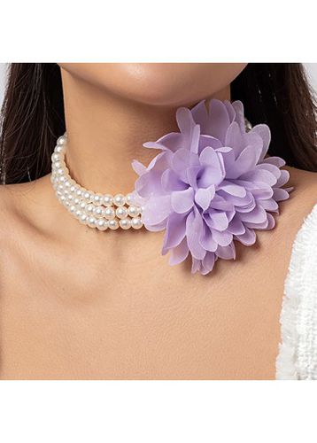 Light Purple Pearl Floral Design Necklace - unsigned - Modalova
