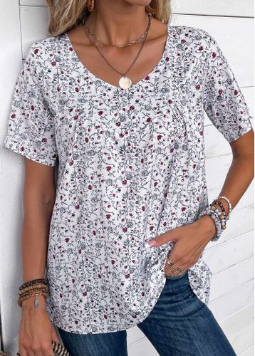 Bleaching White Ruched Ditsy Floral Print T Shirt - unsigned - Modalova