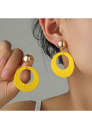 Yellow Round Metal Detail Cutout Earrings - unsigned - Modalova