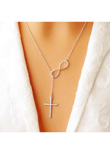 Silver Metal Detail Cross Pendant Necklace - unsigned - Modalova