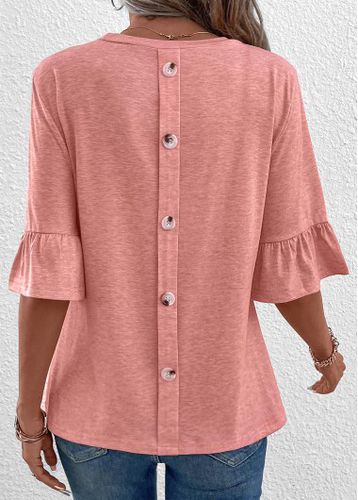 Pink Button Three Quarter Length Sleeve T Shirt - unsigned - Modalova