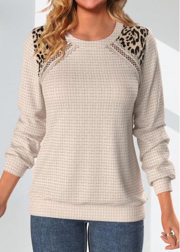 Light Camel Patchwork Leopard Long Sleeve Sweatshirt - unsigned - Modalova