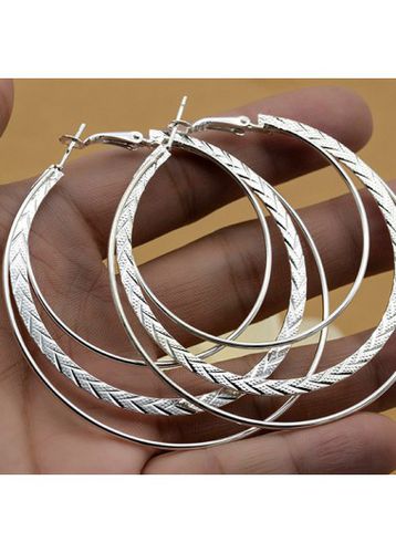 Silver Round Alloy Geometric Design Earrings - unsigned - Modalova