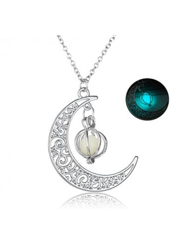 Silvery White Moon Detail Alloy Necklace - unsigned - Modalova