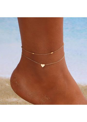 Gold Heart Design Layered Detail Anklet - unsigned - Modalova