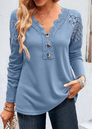 Dusty Blue Lace Long Sleeve T Shirt - unsigned - Modalova