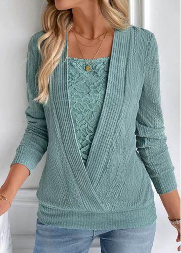Turquoise Fake 2in1 Long Sleeve Square Neck Sweatshirt - unsigned - Modalova