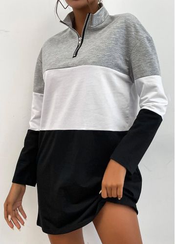 Grey Zipper Long Sleeve Stand Collar Sweatshirt - unsigned - Modalova