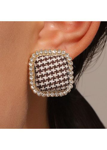 Gold Houndstooth Rhinestone Detail Alloy Earrings - unsigned - Modalova