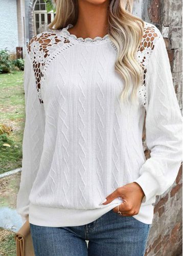 White Lace Long Sleeve Round Neck Sweatshirt - unsigned - Modalova