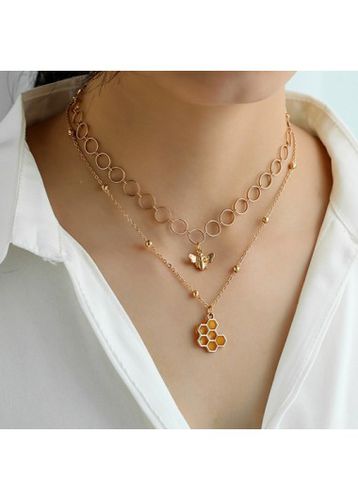 Golden Alloy Layered Circular Design Necklace - unsigned - Modalova
