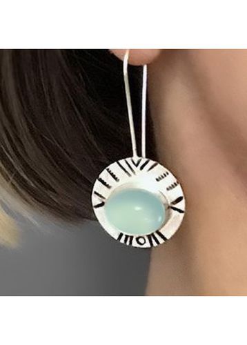 Silvery White Round Metal Detail Earrings - unsigned - Modalova