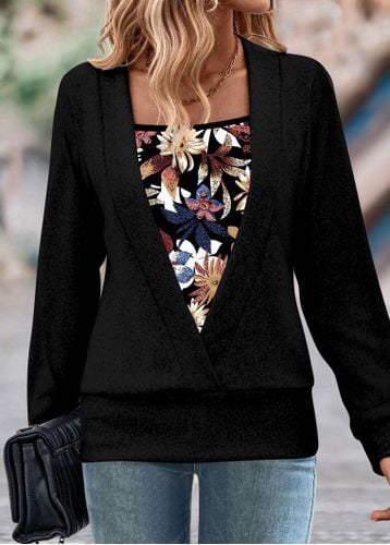 Black Fake 2in1 Random Floral Print Sweatshirt - unsigned - Modalova