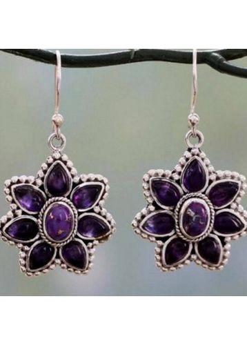Purple Rhinestone Floral Detail Alloy Earrings - unsigned - Modalova