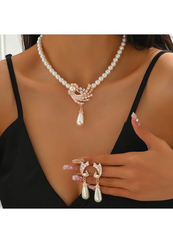 Pearl Rose Gold Necklace and Earrings - unsigned - Modalova